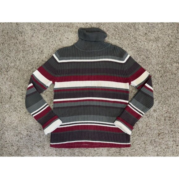 VINTAGE Turtleneck Ribbed Sweater Striped Retro Neutral Rainbow Y2k 90’s SMALL - Picture 1 of 4